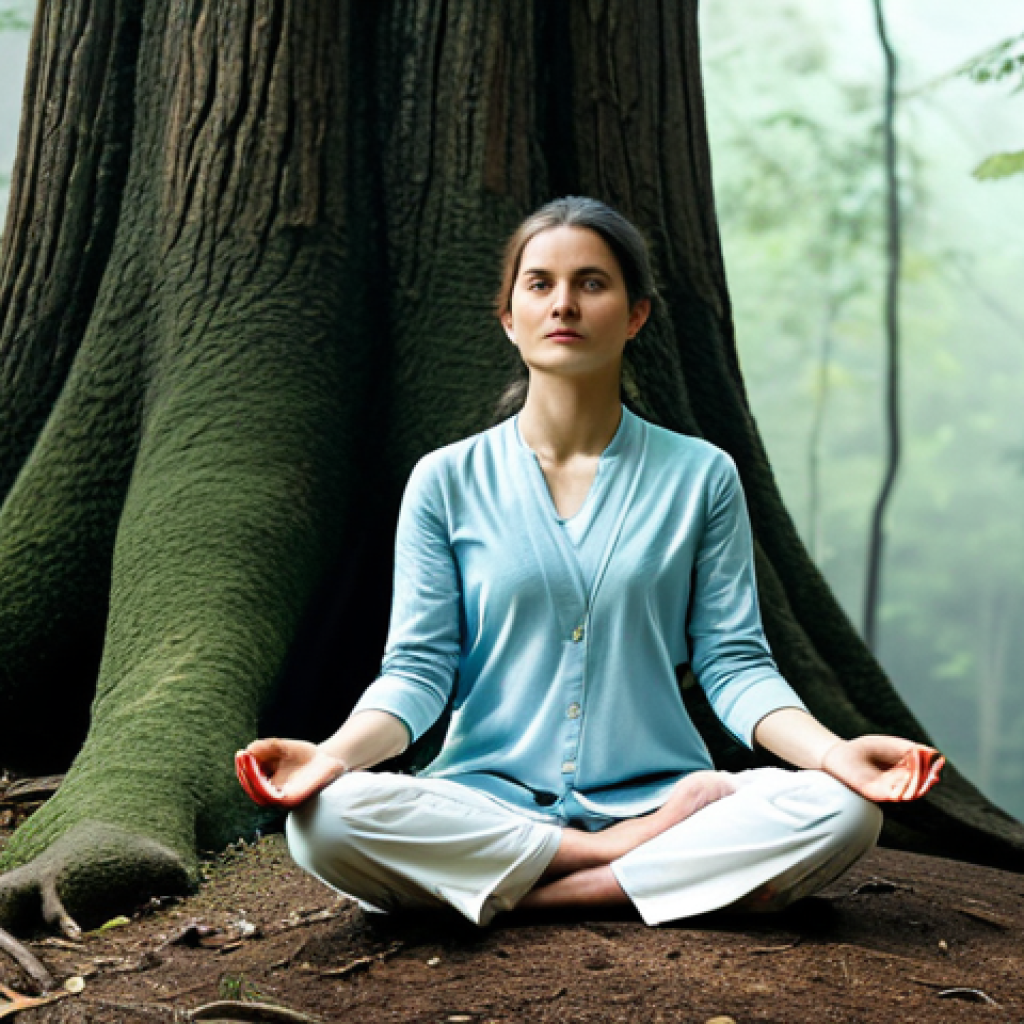 산에서의 마인드풀니스 명상 기법 - Forest Meditation**
A serene woman in comfortable, modest clothing sits in a lotus position at the ...