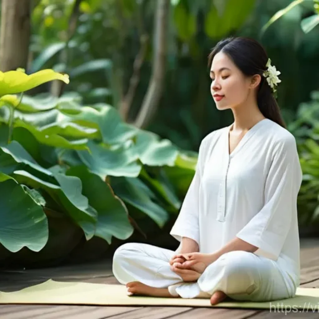 마인드풀니스와 자연 요법의 효능 - **Prompt 1: Serene Inner Reflection in a Vietnamese Garden**
"A young Vietnamese woman in her la...