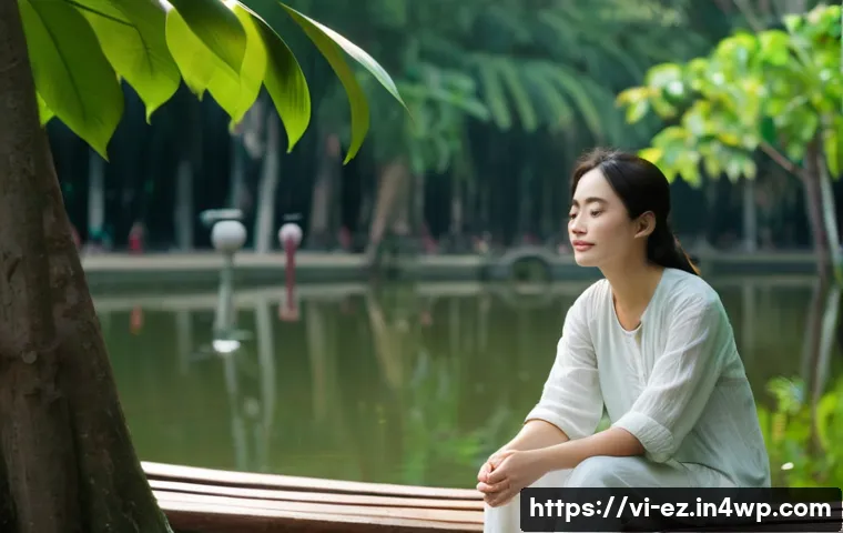 자연 속에서의 마인드풀니스 체험하기 - **Prompt:** "A serene, mindful woman, in her late 20s, wearing modest, light-colored casual clothing...
