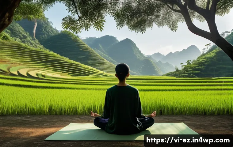 자연 속에서의 마인드풀니스 리트릿 계획 - A serene mountain retreat scene in Ba Vì, Vietnam, showcasing a peaceful natural environment with lu...