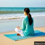 Home 20 바다 근처에서의 마인드풀니스 운동 - A serene early morning beach scene in Vietnam with soft golden sunlight filtering through light mist...